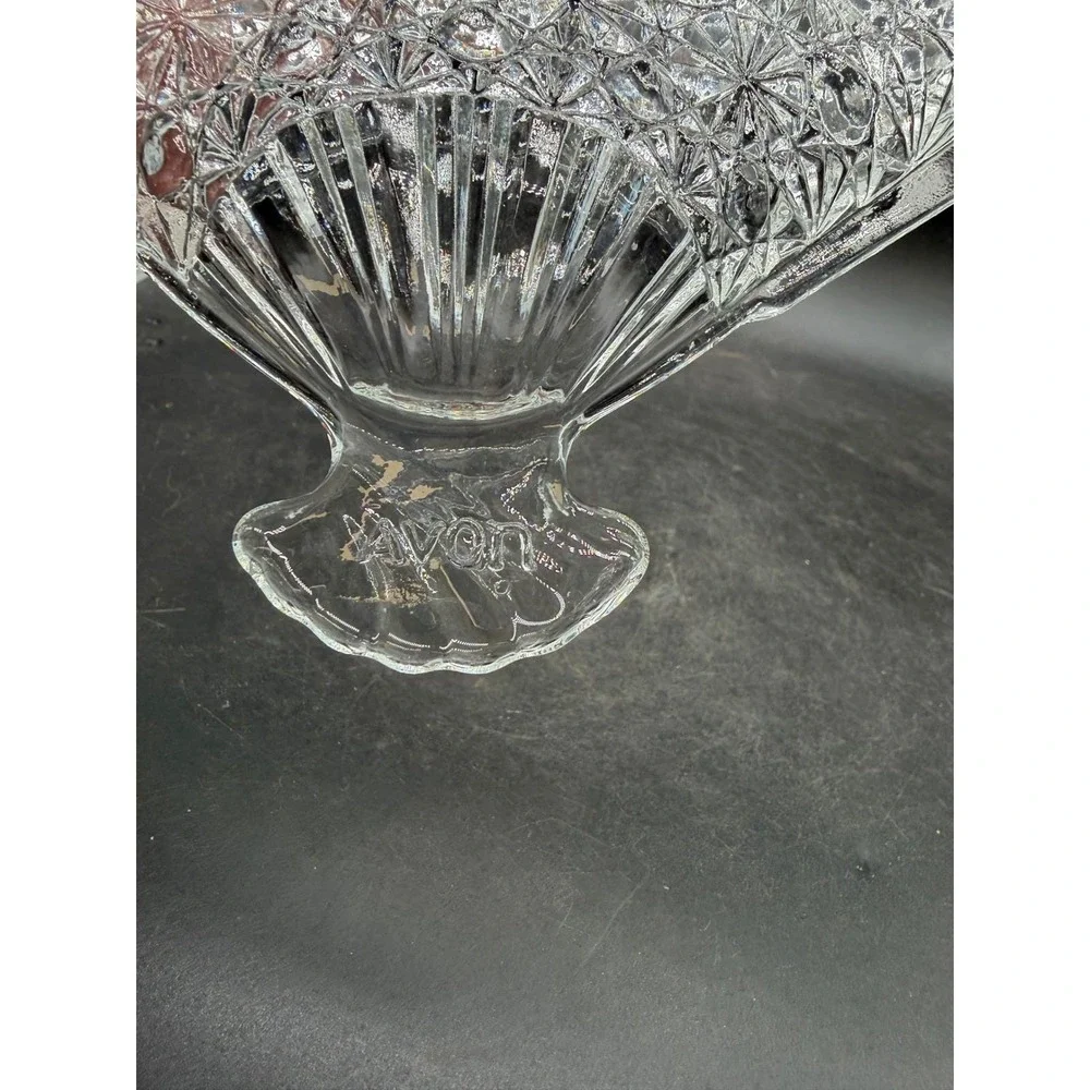 Vintage Avon Clear Pressed Glass Fan Shaped Trinket Dish Starburst Pattern 8